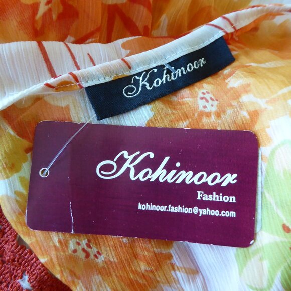 Kohinoor Orange Floral Crochet Lightweight Cinched Blouse Tunic Top NWT - Picture 9 of 10